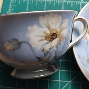 Vintage Noritake Blue Wht W/Gold Teacup And Saucer Great Condition Rare Pattern